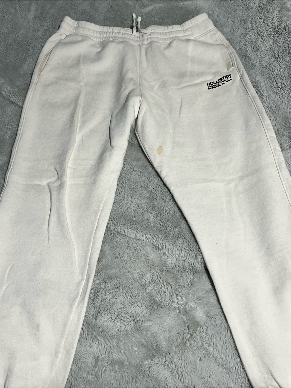 Hollister White Fleece Jogger Pants with Drawstring